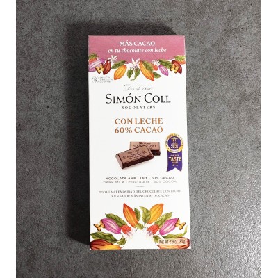 Tableta de Chocolate 60% cacao con leche 85g Simón Coll